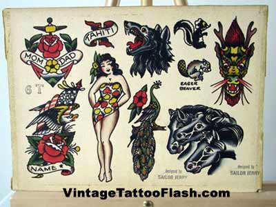 original sailor jerry tattoo flash sheet